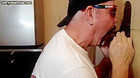 Gloryhole DILF sucks Black cock be4 fucked by white in sling