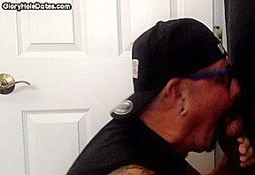 Jizzed mouth gloryhole mature gay sucks cock at his home