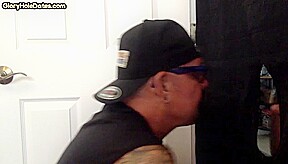 Real gloryhole moustache DILF sucks cock in private home BJ