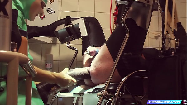 Rubbernurse Agnes – deep pegging with a huge BBC Dildo plus a handjob wearing long transparent gyn exam gloves plus balls squeezing  until cum