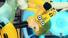 Sci-fi BDSM cuffed and fucked. A sexy young hottie and shemale android in the lab
