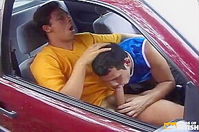 Two Horny Twinks Suck Their Hairy Cocks In The Car And Pound Their Tight Assholes Outside